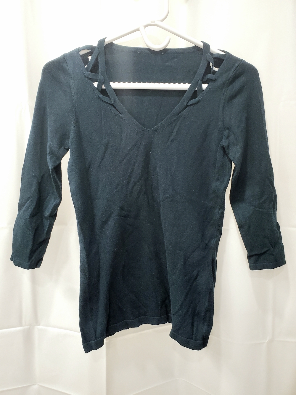 Le Chateau Dark Green Teal Top with Cut-Out Lace Up Design